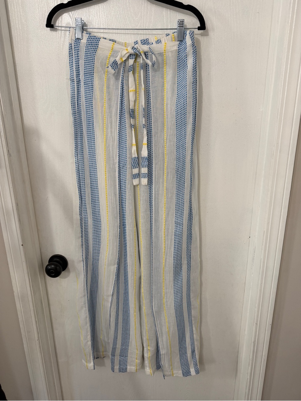 Elan Blue, White & Yellow Striped Drawstring beach pants resort